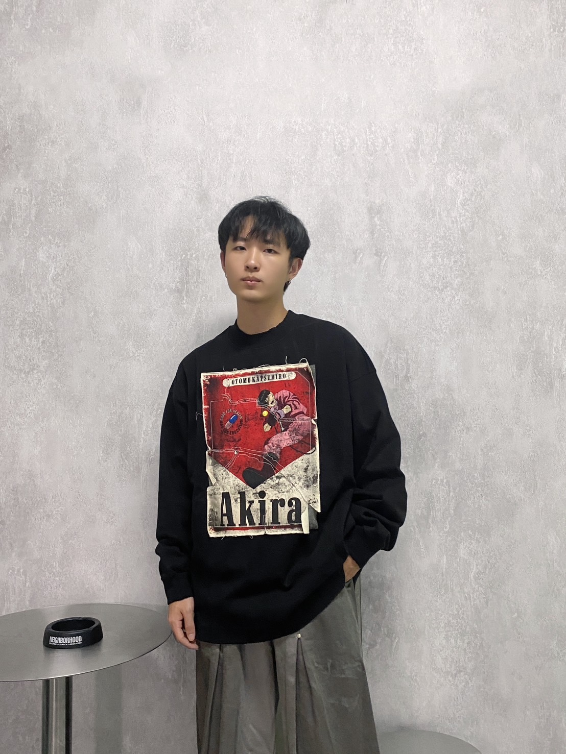 街頭風貼布做舊重磅圓領衛衣