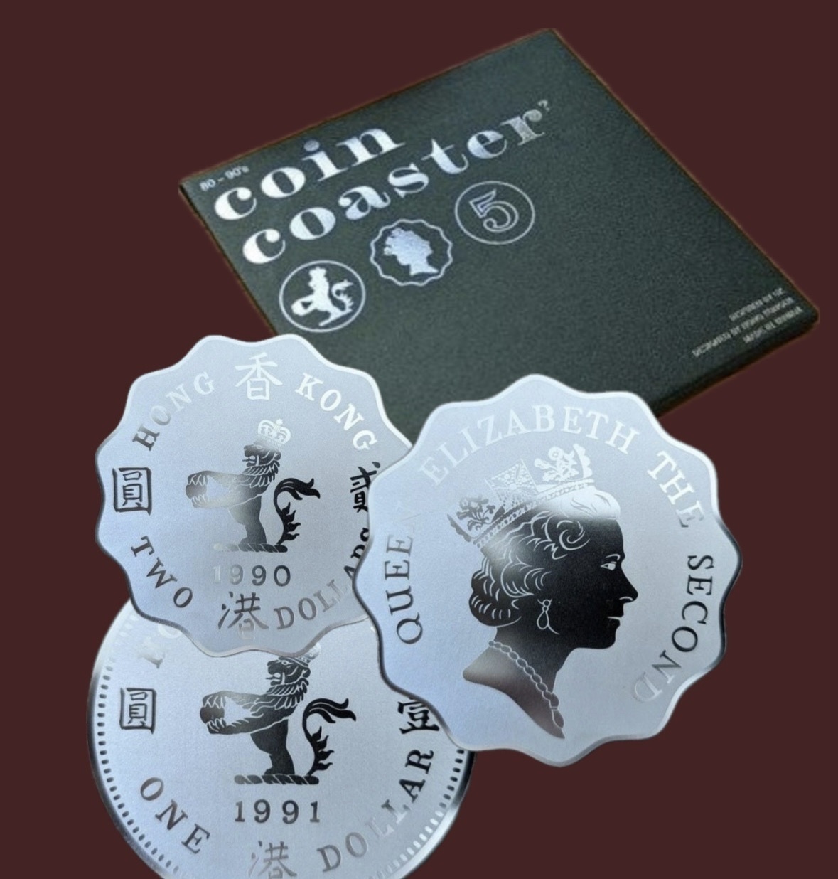 英女皇硬幣不鏽鋼杯墊（一套三款）