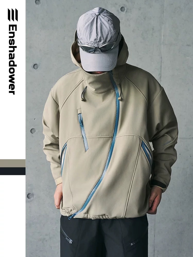 ENshadower隱蔽者 暗格肌理斜拉鍊結構軟殼外套