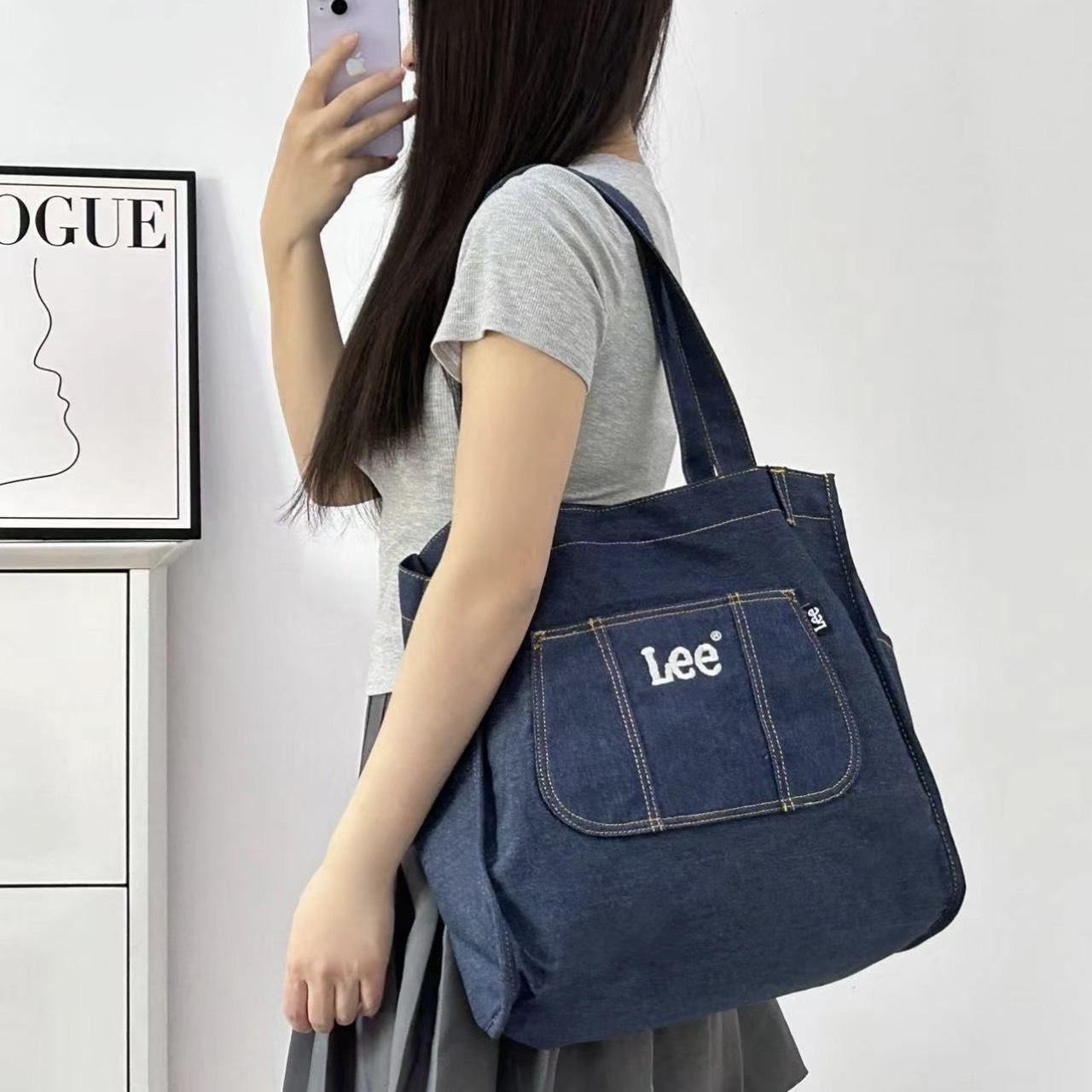 "代購" LEE 大容量 丹寧托特包 牛仔帆布包