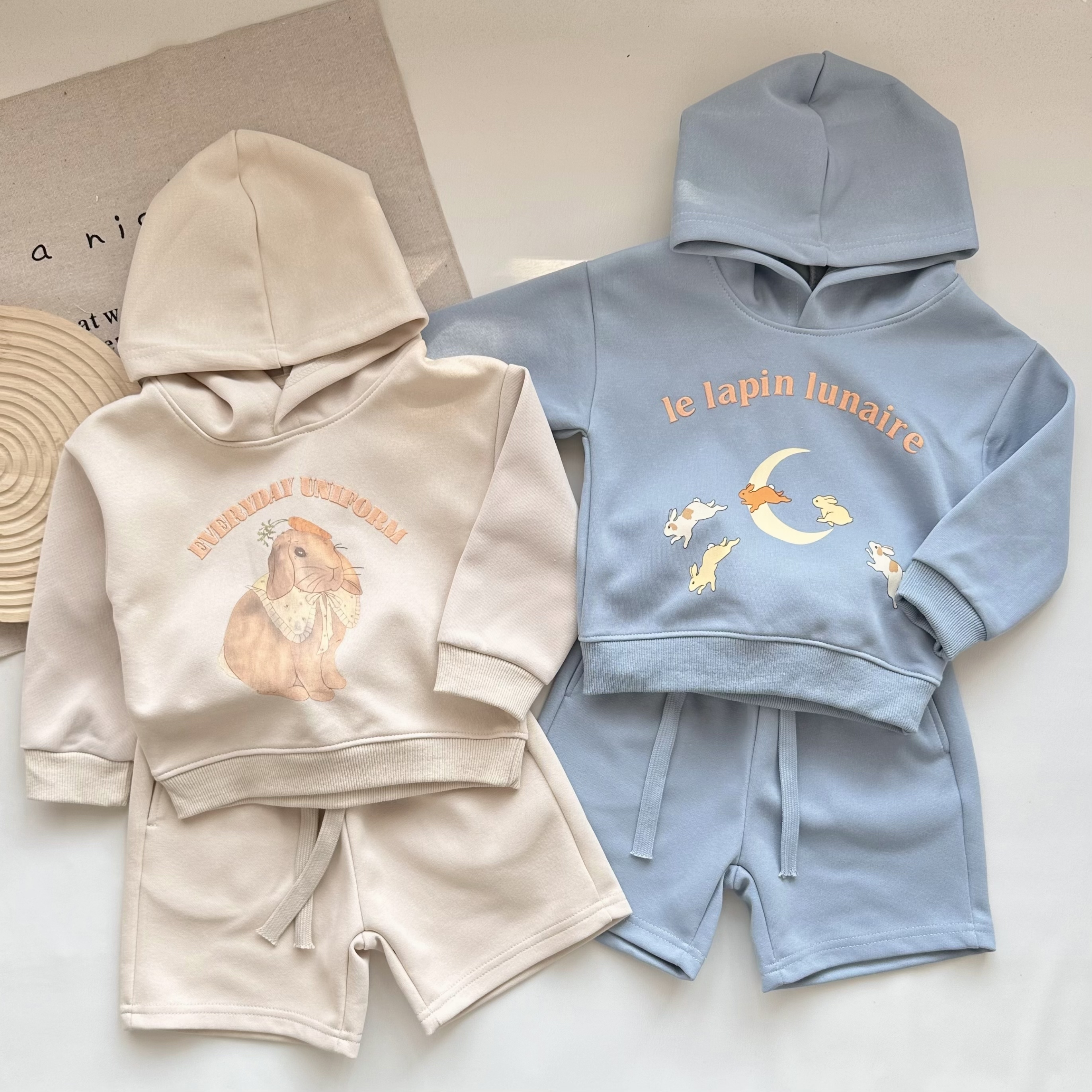 歐美原單 𝐊𝐨𝐧𝐠𝐞𝐬 𝐒𝐥ø𝐣𝐝 清新兔兔連帽衛衣短褲套裝