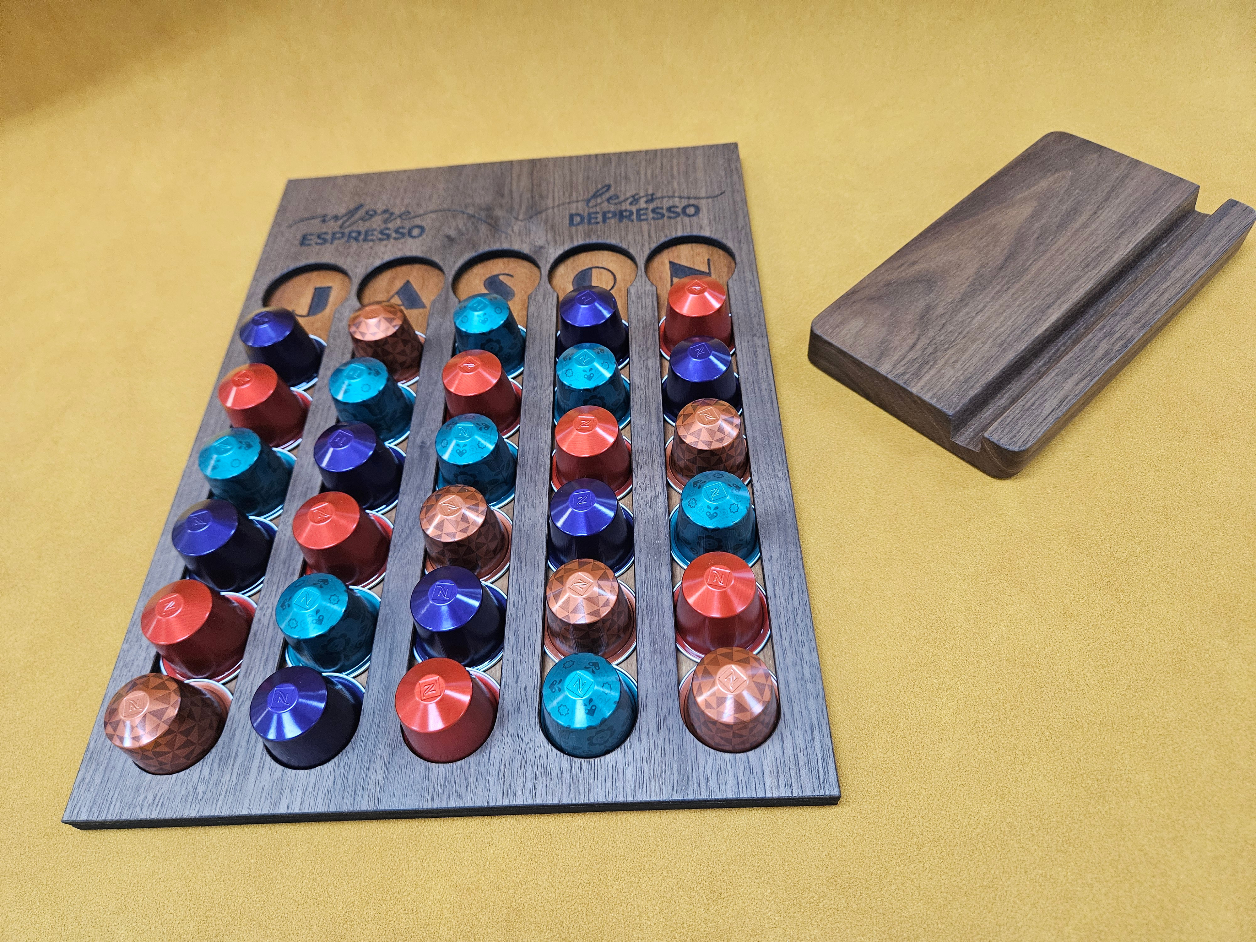 胡桃木併櫻桃木實木咖啡膠囊架