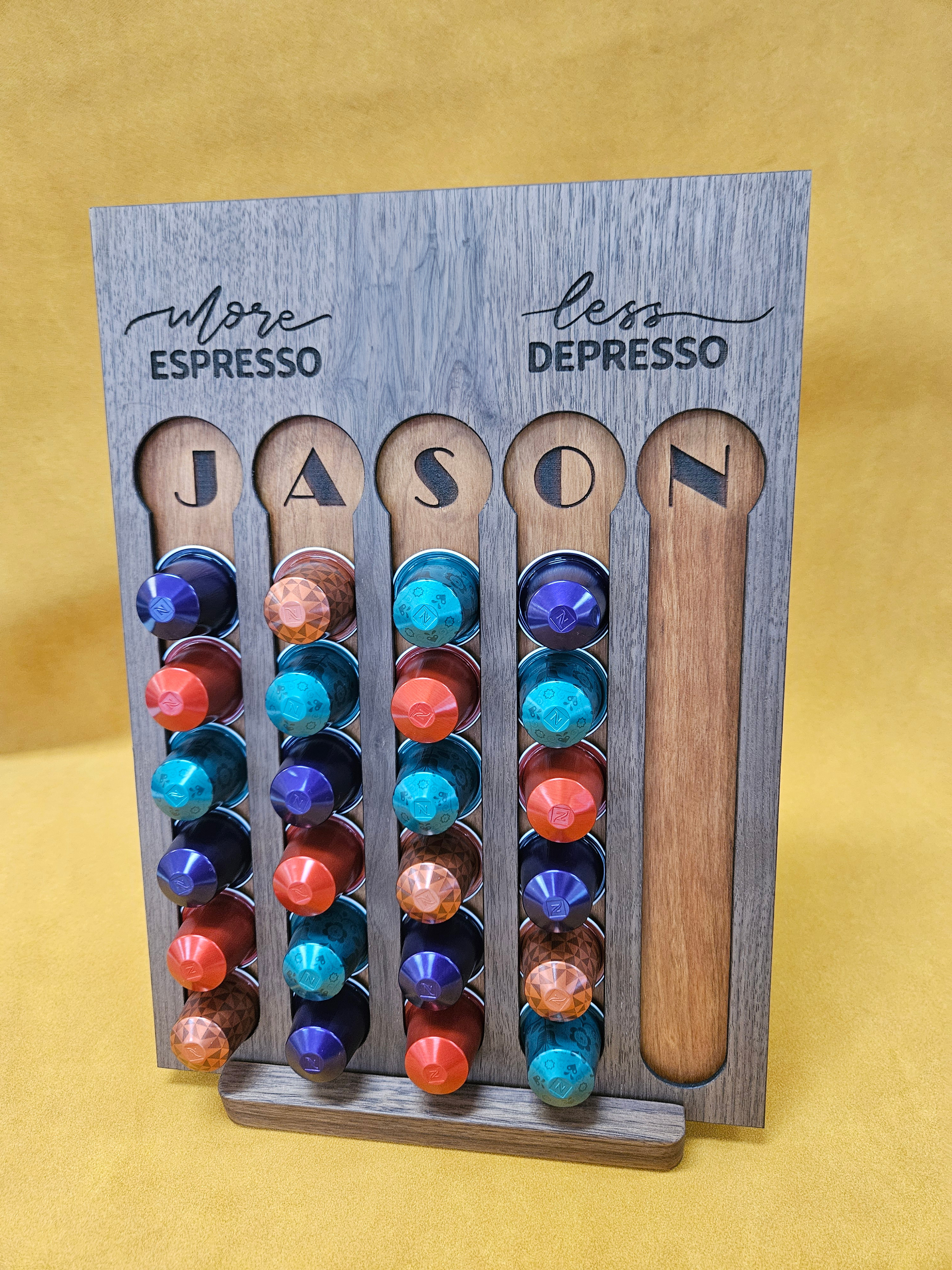 胡桃木併櫻桃木實木咖啡膠囊架