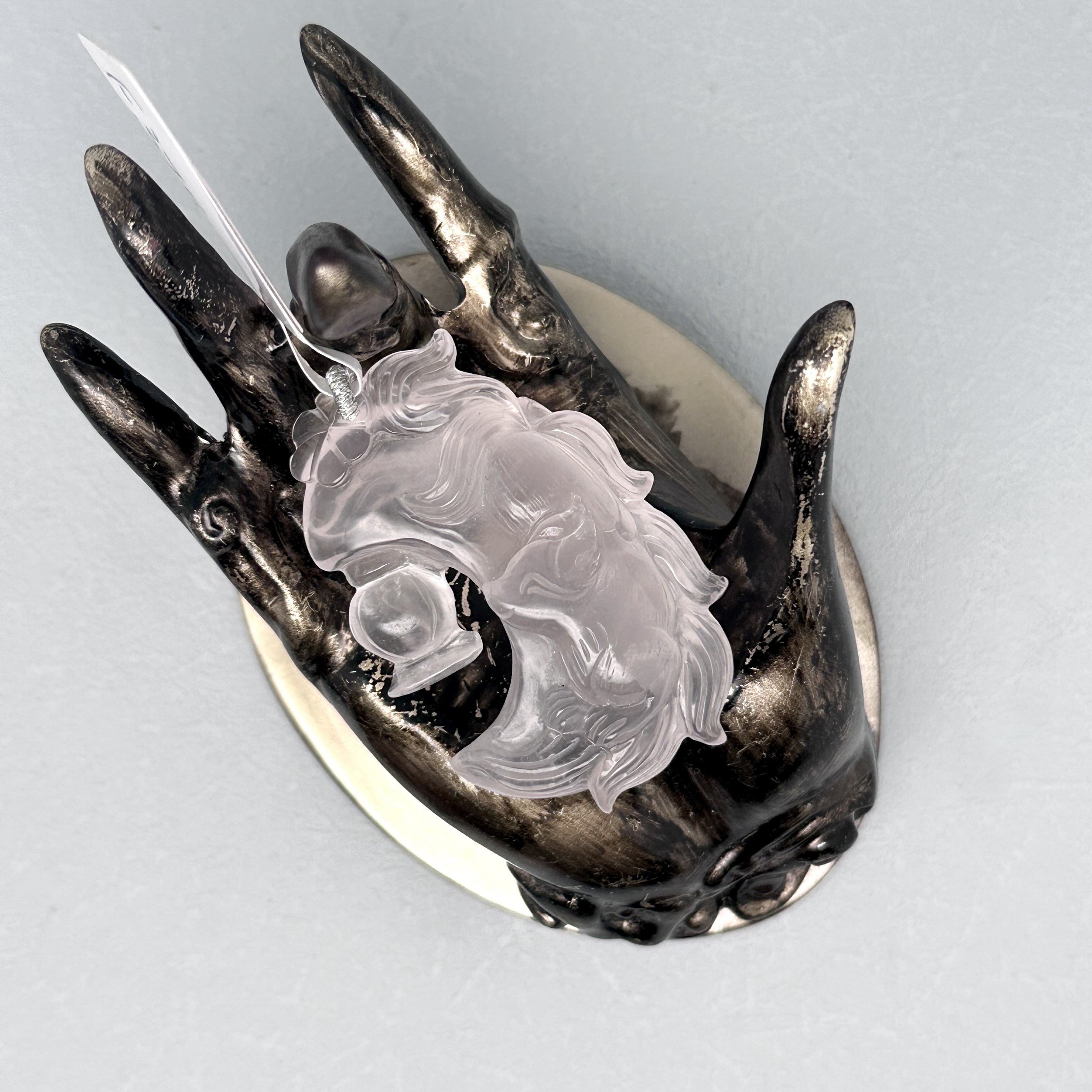 Rose Quartz Nine-Tailed Moon Fox Pendant (Lantern)