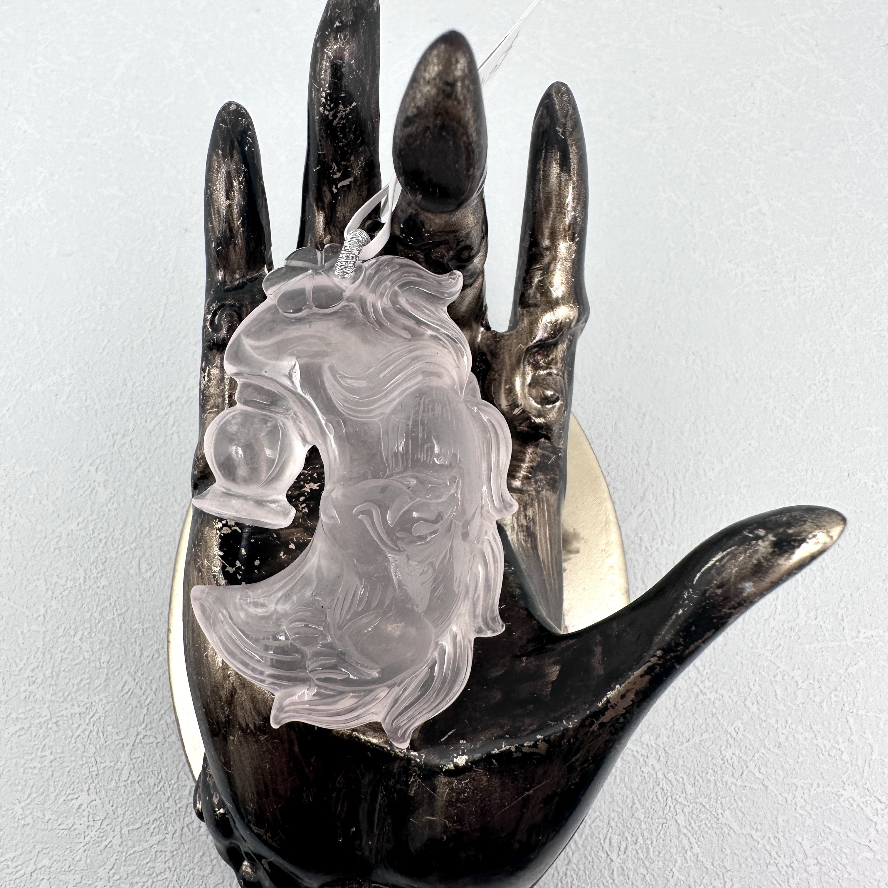Rose Quartz Nine-Tailed Moon Fox Pendant (Lantern)