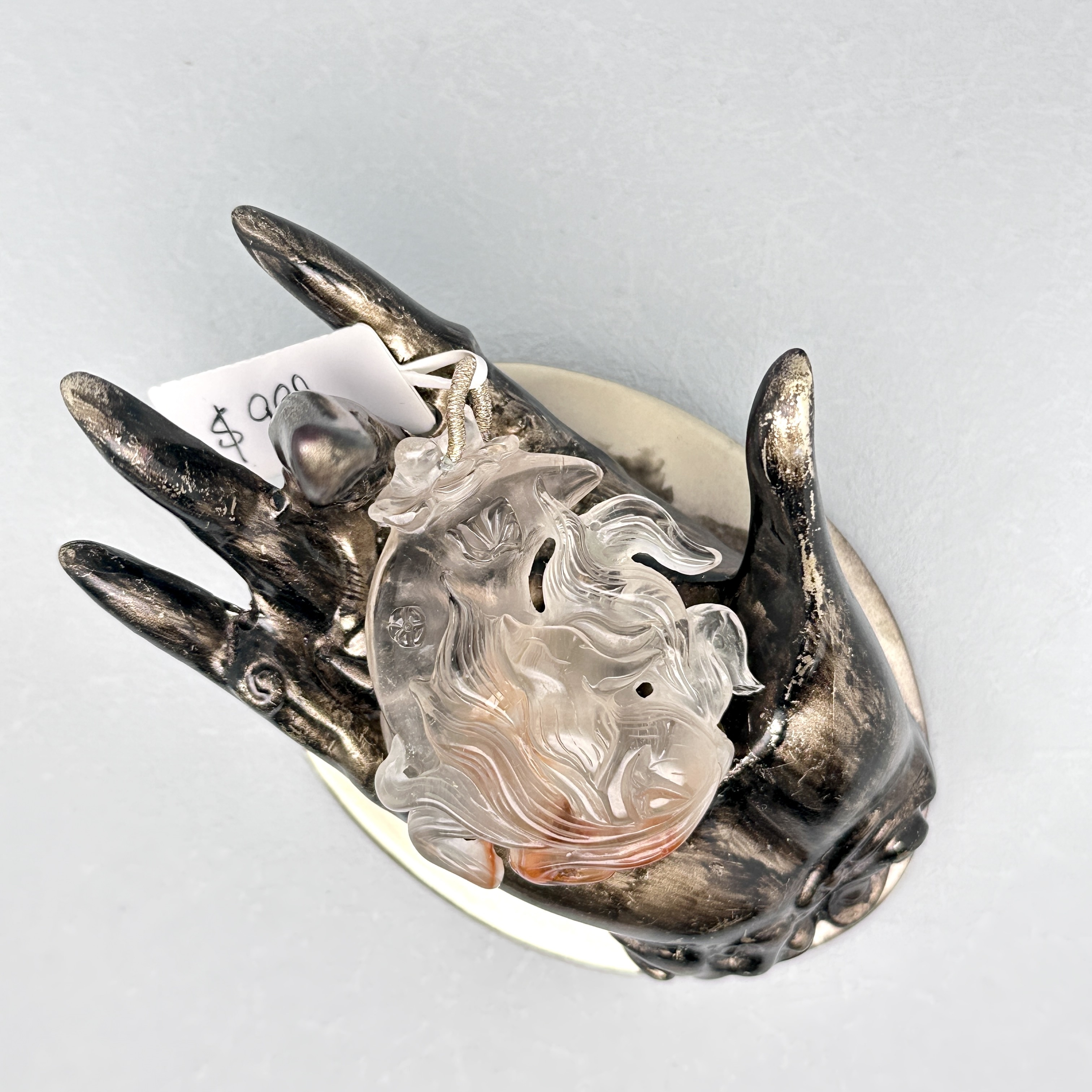 Gray Rutilated Moon Fox Pendant