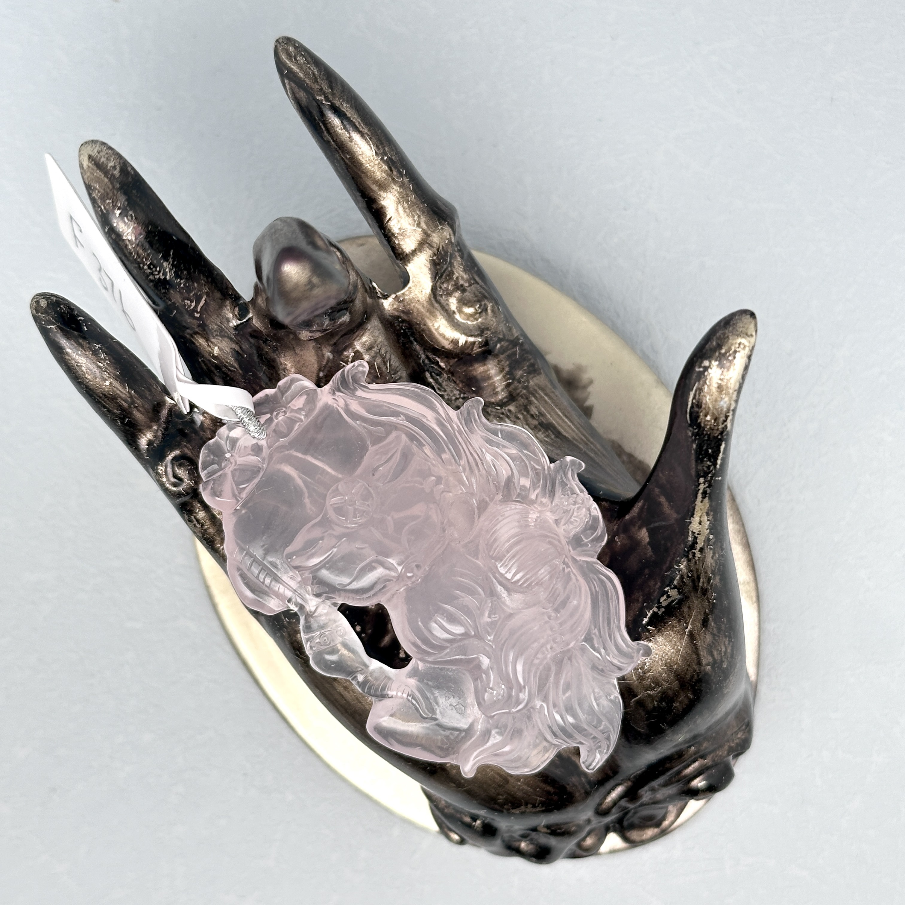 Rose Quartz Nine-Tailed Moon Fox Pendant (Moon Gazing)