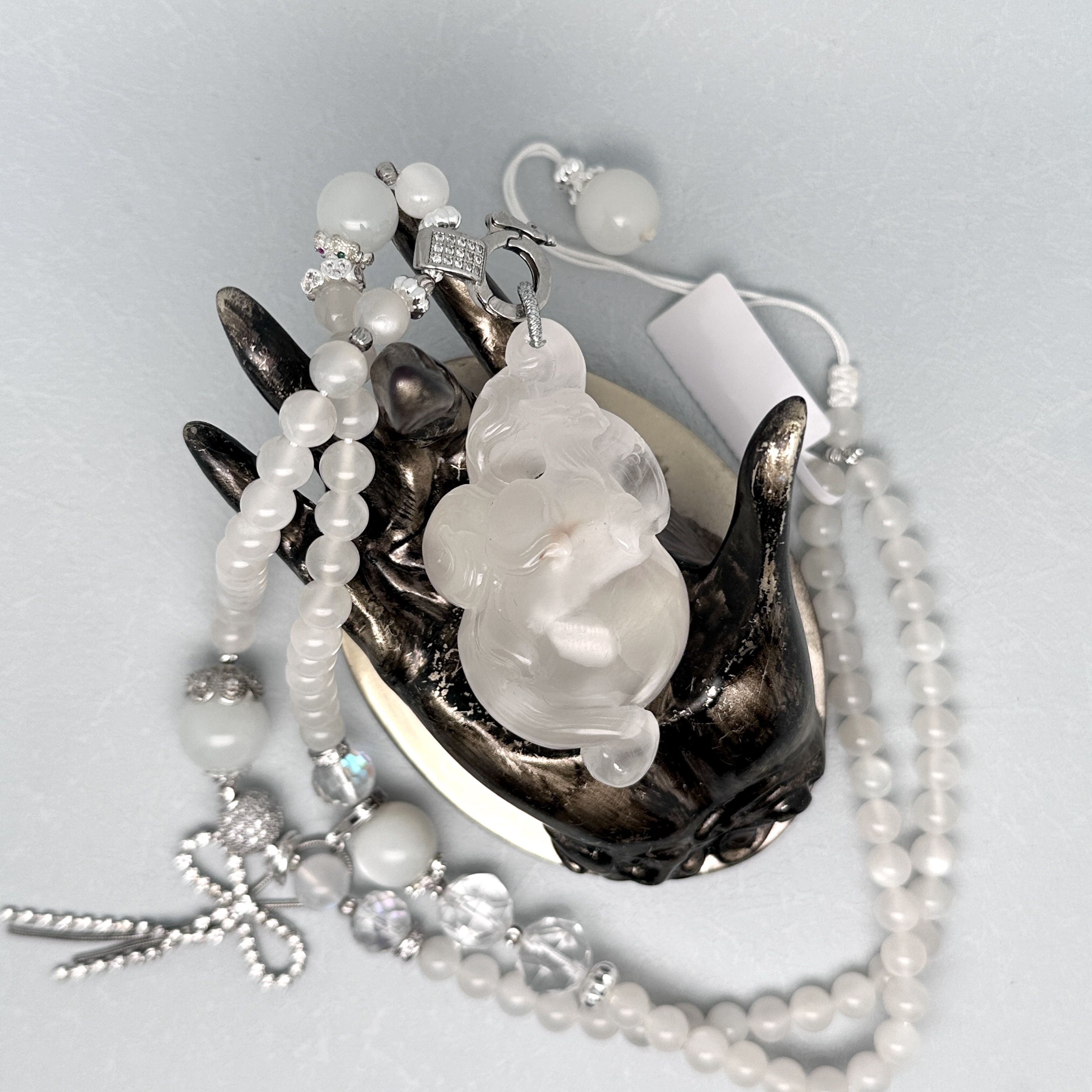 White Rutilated Nine-Tailed Fox White Moonstone Necklace
