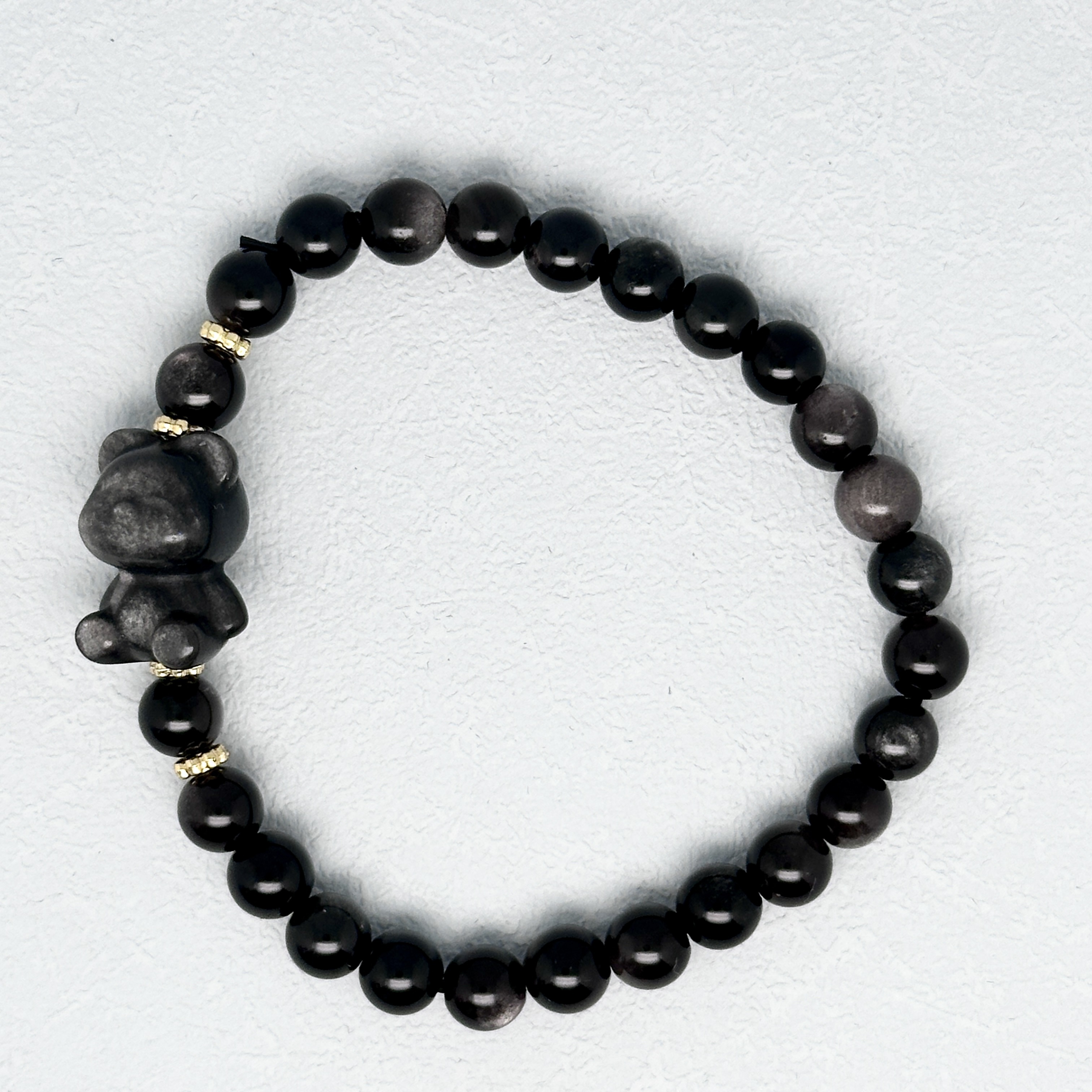 Silver Obsidian Bear Bracelet