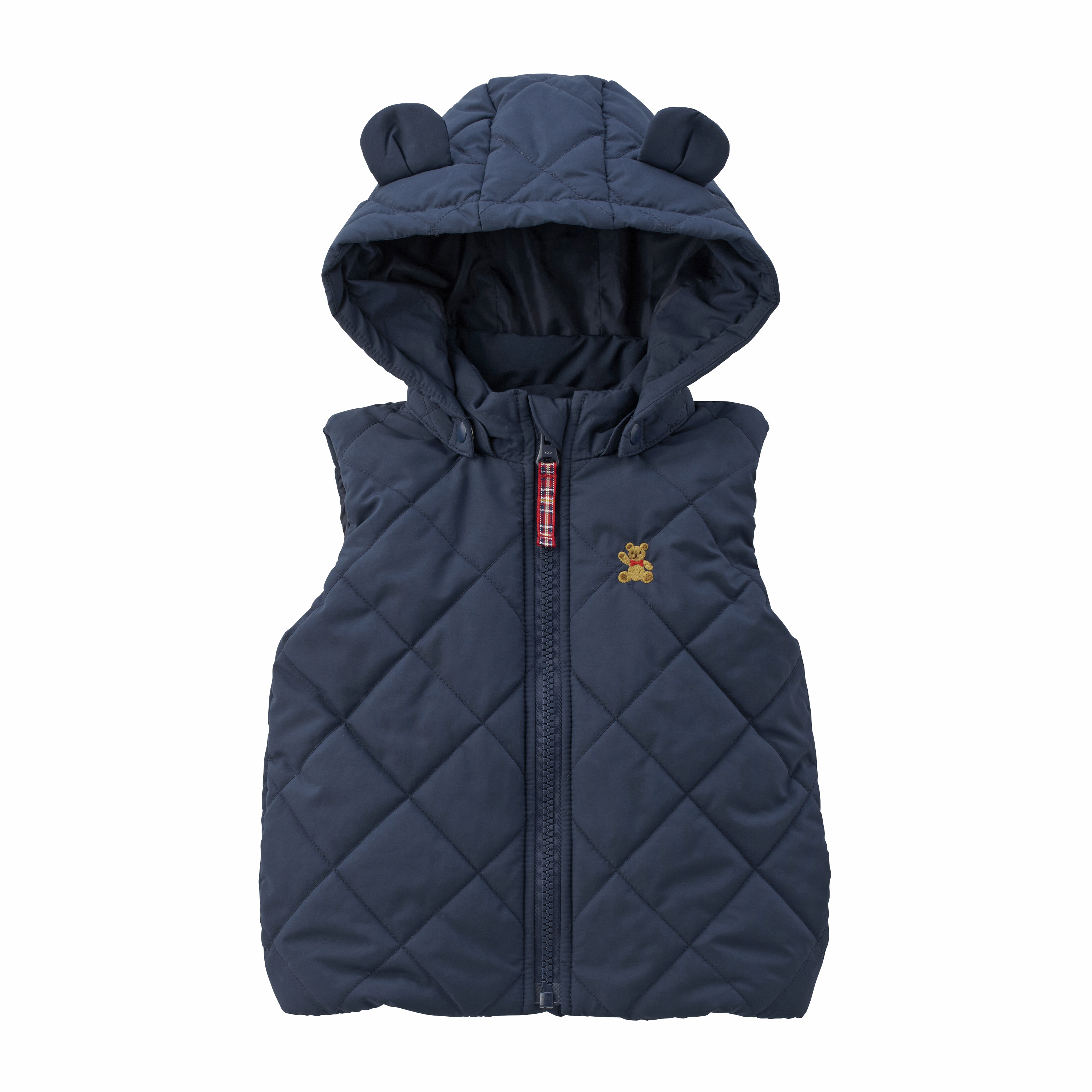 MIKI HOUSE BEAR 菱格可拆卸連帽背心外套-藏藍