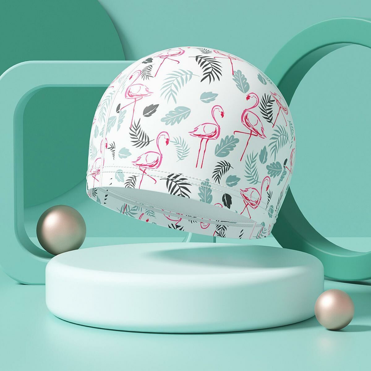 Popular swimming cap (white flamingo-PU)