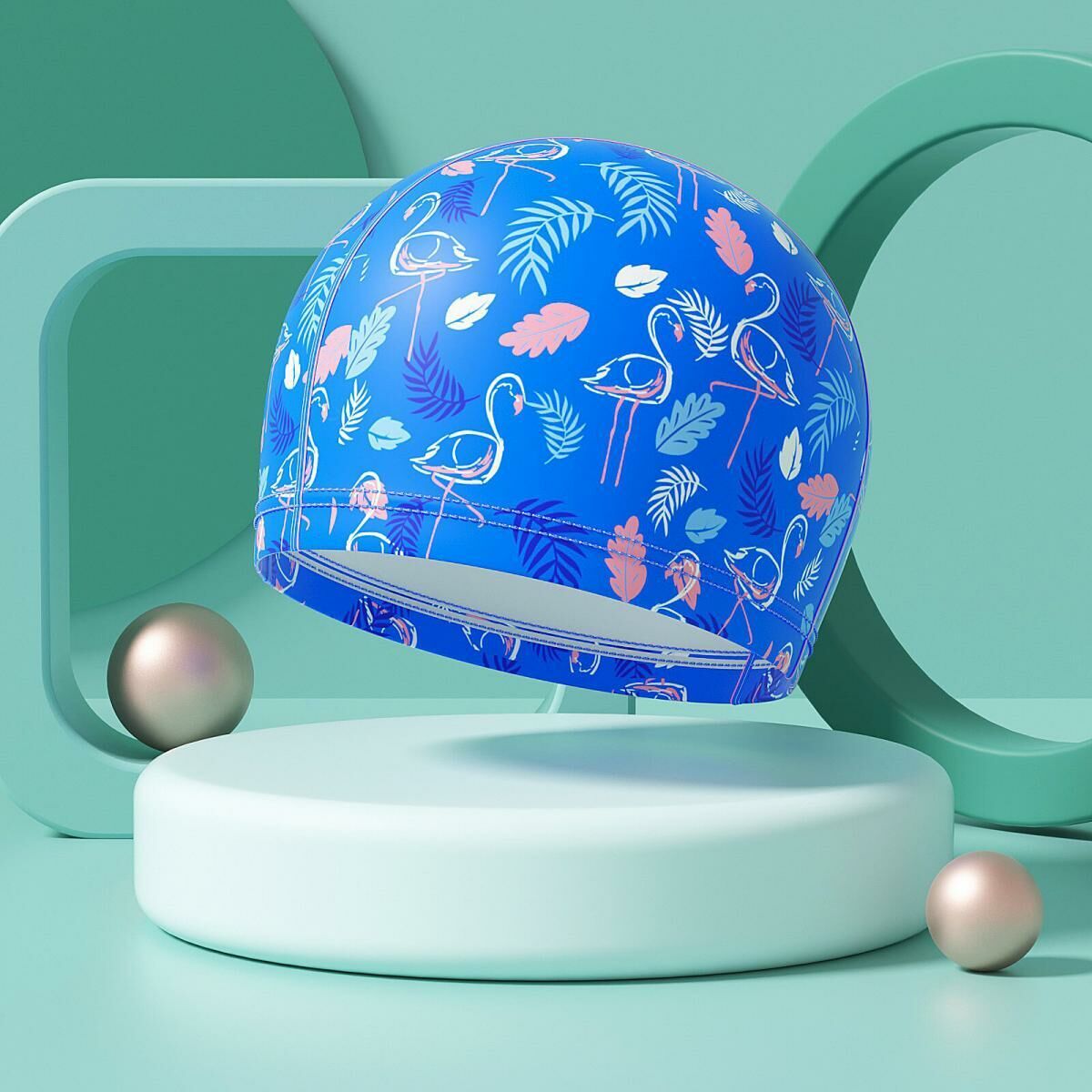 Popular swimming cap (Blue Flamingo-PU)