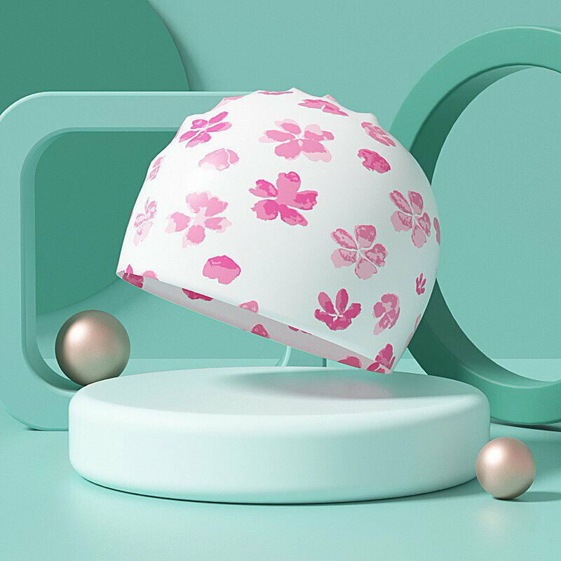 Popular swimming cap (white cherry blossom-silicone)