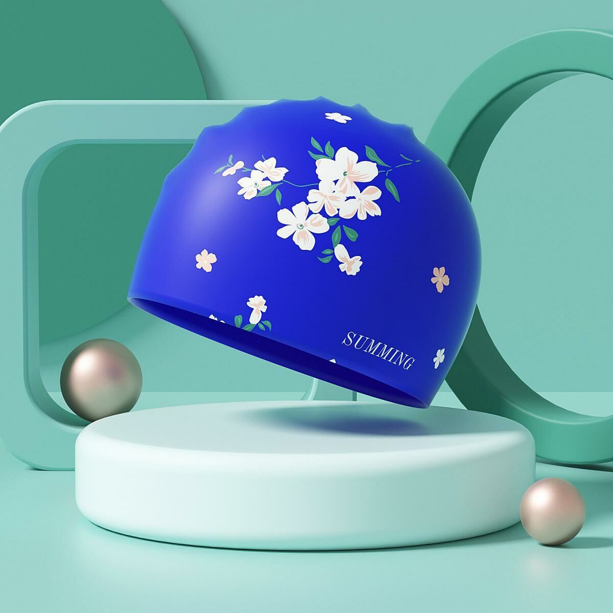 Popular swimming cap (blue print-silicone)