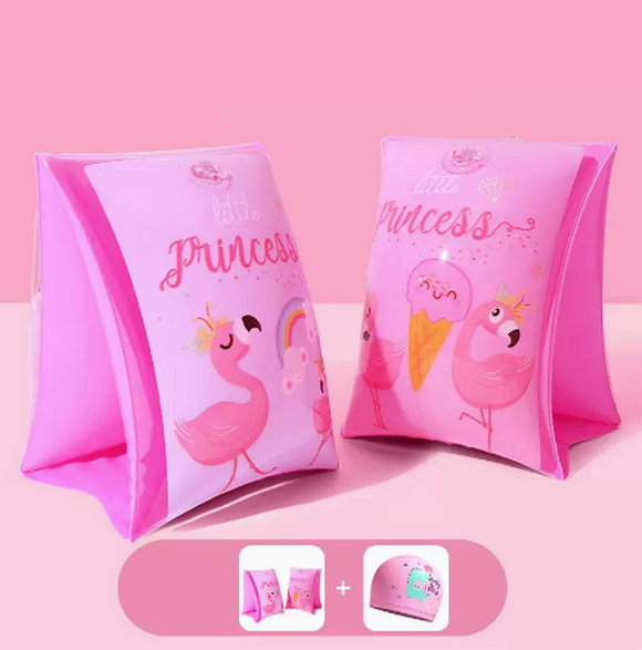 Hot selling children's swimming arm circle buoyancy swimming sleeves (pink flamingo + swimming cap)