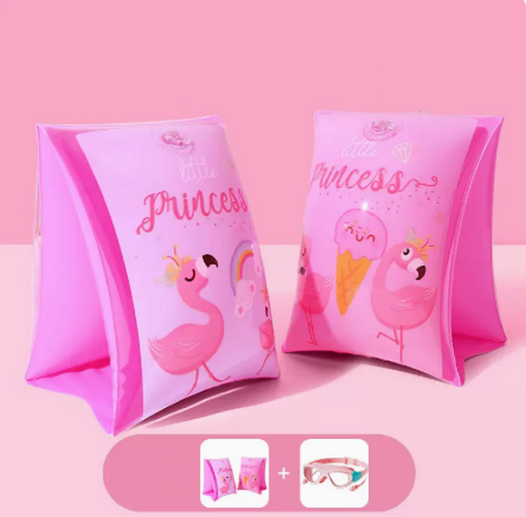 Hot selling children's swimming arm circle buoyancy swimming sleeves (pink flamingo + swimming goggles)