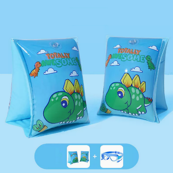 Hot selling children's swimming arm circle buoyancy swimming sleeves (blue dinosaur + swimming goggles)