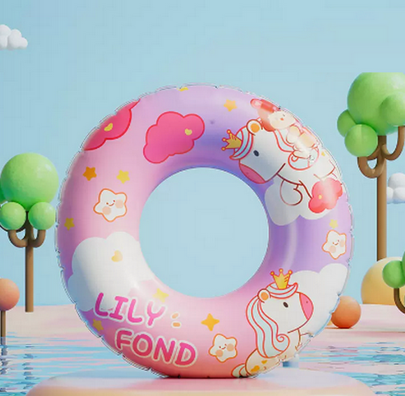 Hot selling swimming ring for children thickened ball ring (pink unicorn size 80 (recommended weight 80-120 pounds) comes with a pump)