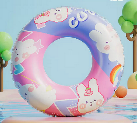 Hot selling swimming ring for children thickened ball ring (pink and purple cute rabbit size 70 (recommended weight 40-80 pounds) comes with a pump)
