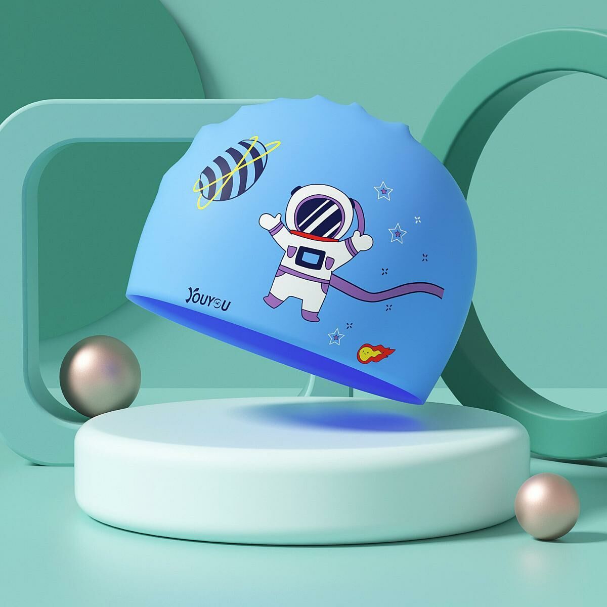 Popular swimming cap (blue astronaut-silicone)