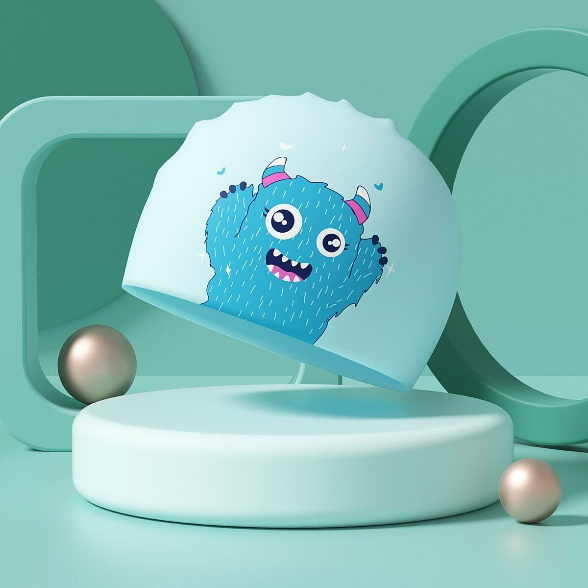 Popular swimming cap (little blue monster-silicone)