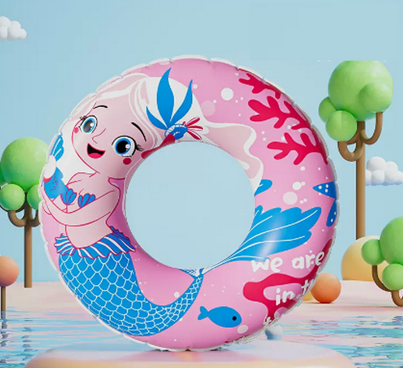 Hot selling swimming ring for children thickened ball ring (Mermaid Princess size 60 (recommended weight 25-40 pounds) comes with a pump))
