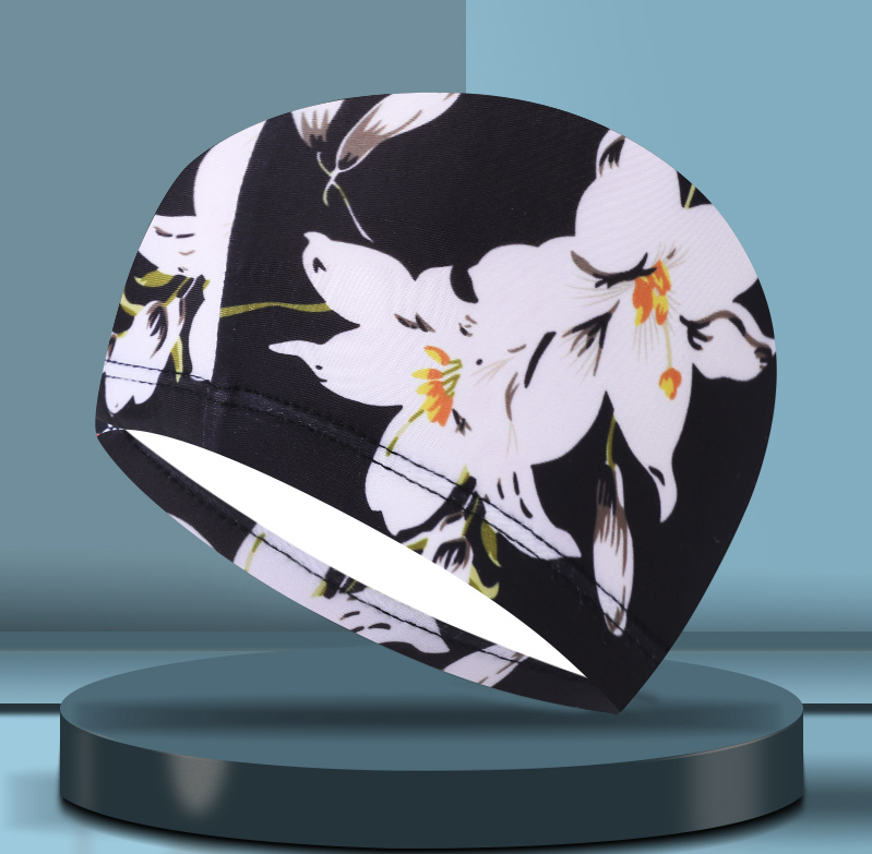 Popular swimming cap (7110 black bottom flower)