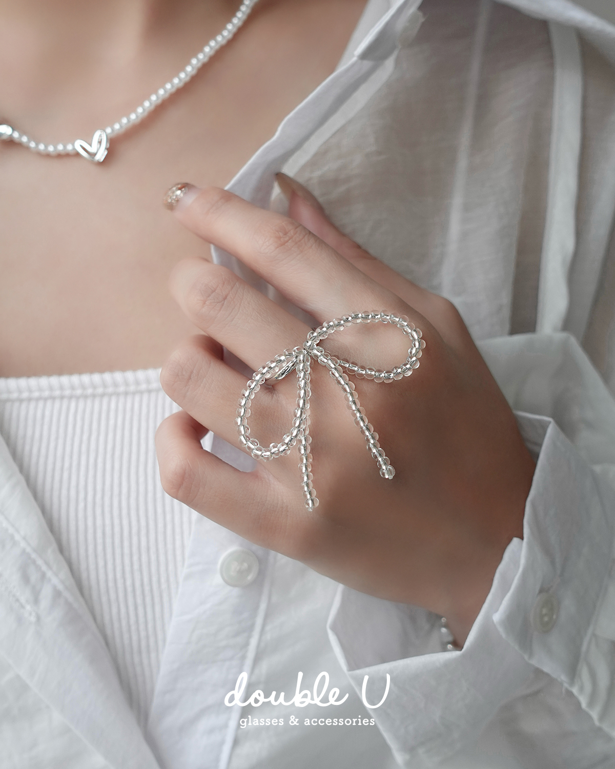 冰晶蝴蝶結珠串戒指・Ring (ERM10336)