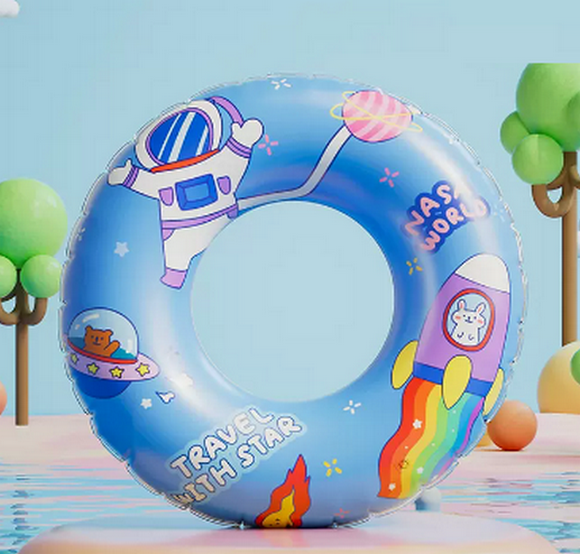 Hot-selling swimming ring for children, thickened ball ring (blue astronaut size 90 (recommended weight 100-150 pounds) comes with a pump)
