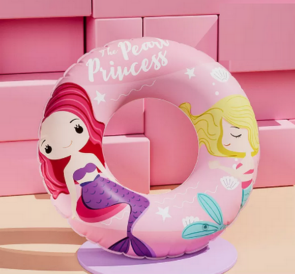 Hot selling swimming ring for children thickened ball ring (pink mermaid size 90 (recommended weight 100-150 pounds) comes with a pump)