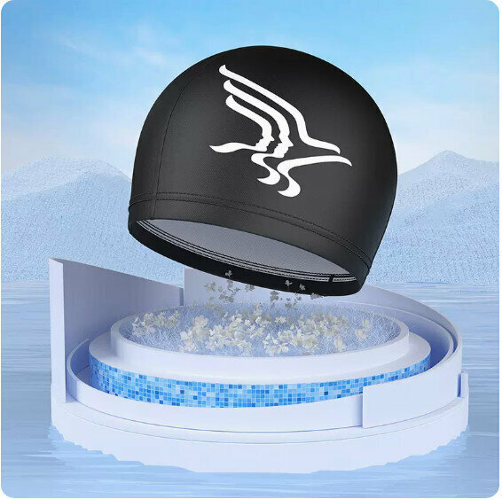 Popular children's swimming cap (black bird-PU)