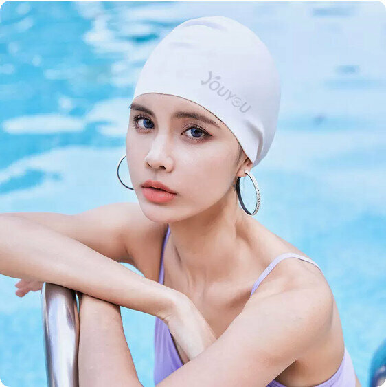 Popular silicone ear protection swimming cap (white-silicone)