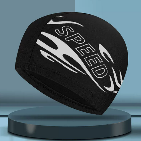 Popular swimming cap for men with fabric that does not strangle the head (silver black)