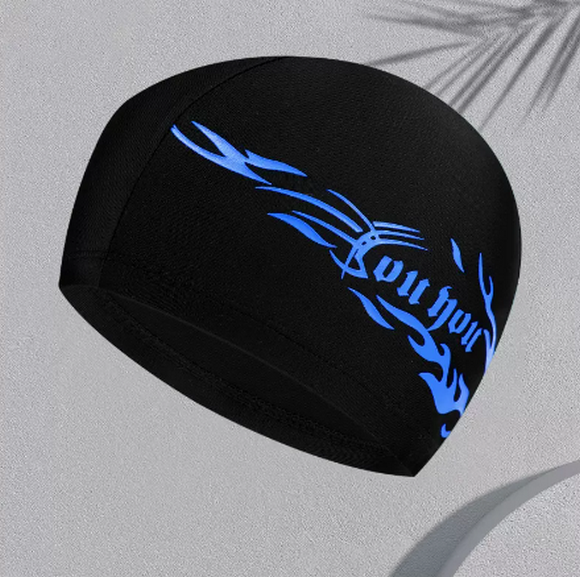 Popular swimming cap for men with fabric that does not tie the head (7518 blue flame)