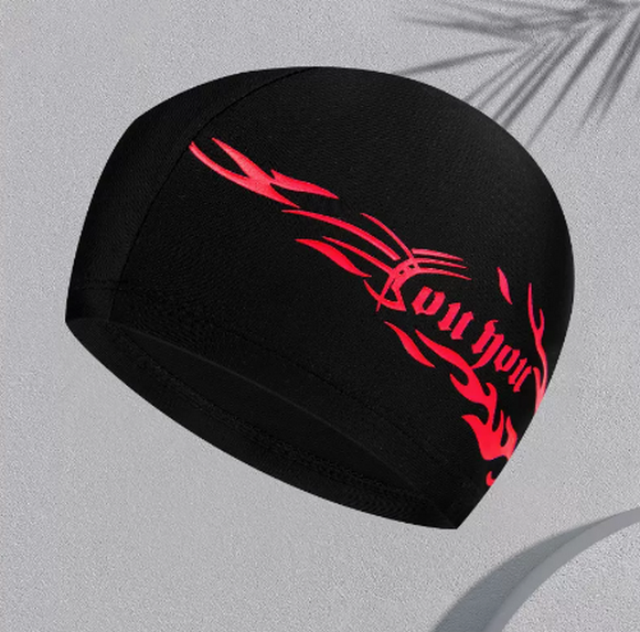 Popular swimming cap for men with fabric that does not tie the head (7518 red flame)