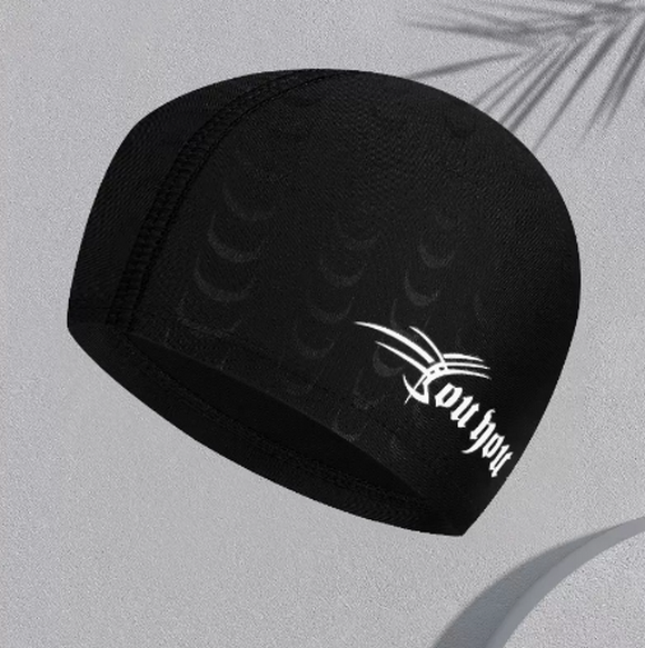 Popular swimming cap for men with fabric that does not tie the head (7513 black shark)