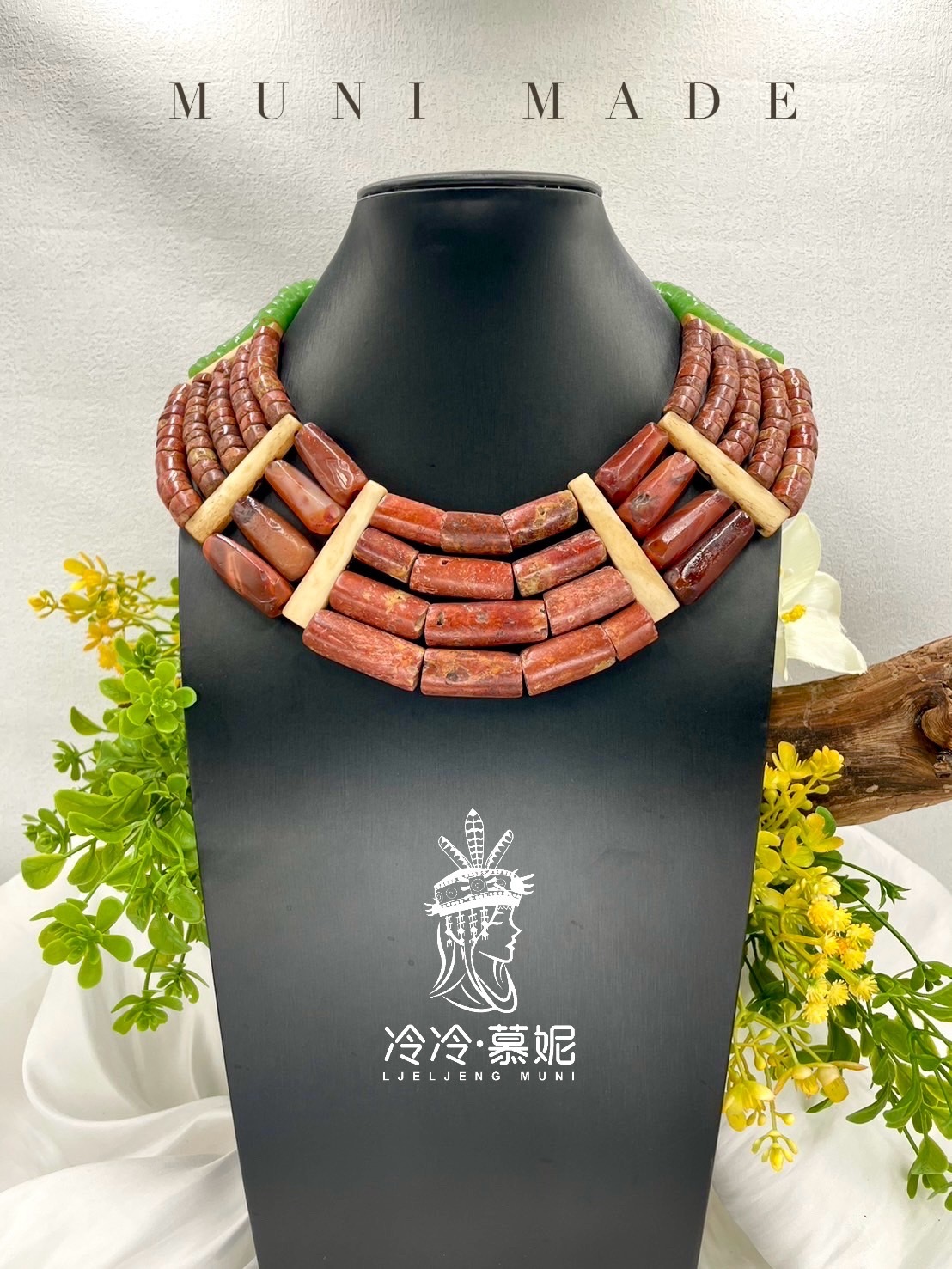 Muni-No.29貿易老珠五排複串短鍊45cm