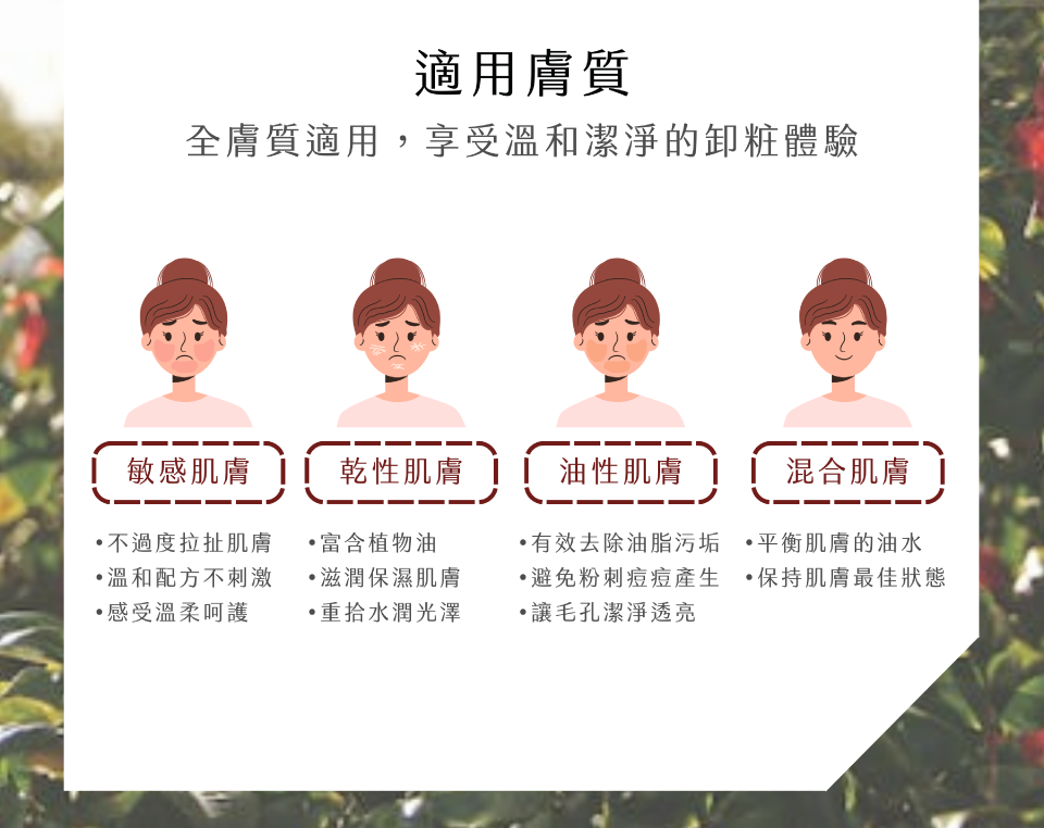 全膚質適用，享受溫和潔淨的卸粧體驗