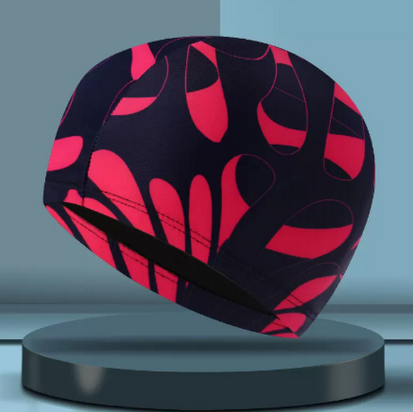 Popular swimming cap for men with fabric that does not strangle the head (black and red)