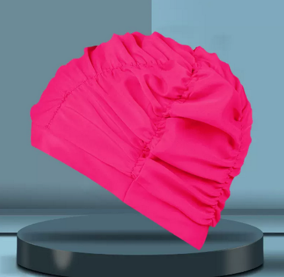Popular swimming cap for men that does not tie the head (dark pink pleats)