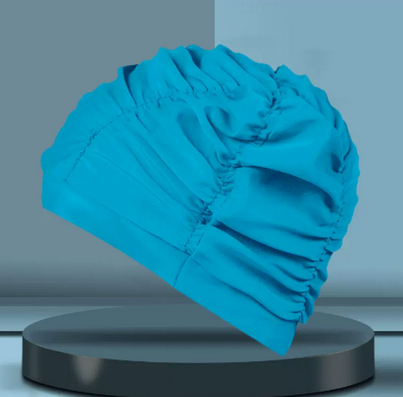 Popular swimming cap for men that does not tie the head (blue pleated)
