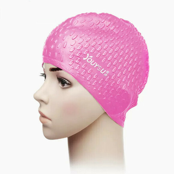 Popular long-hair swimming cap, waterproof, comfortable and non-stretchy (pink water drop ear protection cap) 24cm*17cm