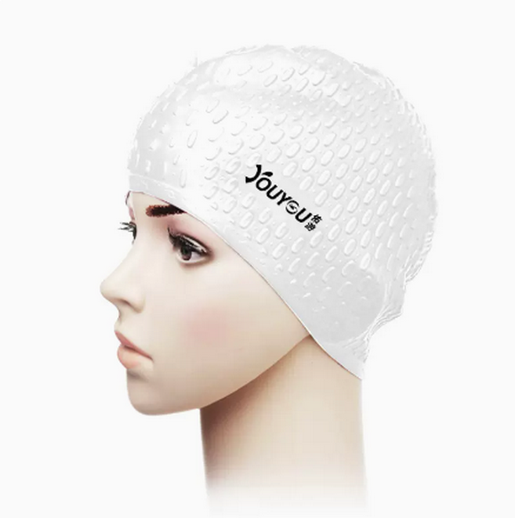 Popular long hair swimming cap, waterproof, comfortable and non-stretchy (white water drop ear protection cap) 24cm*17cm