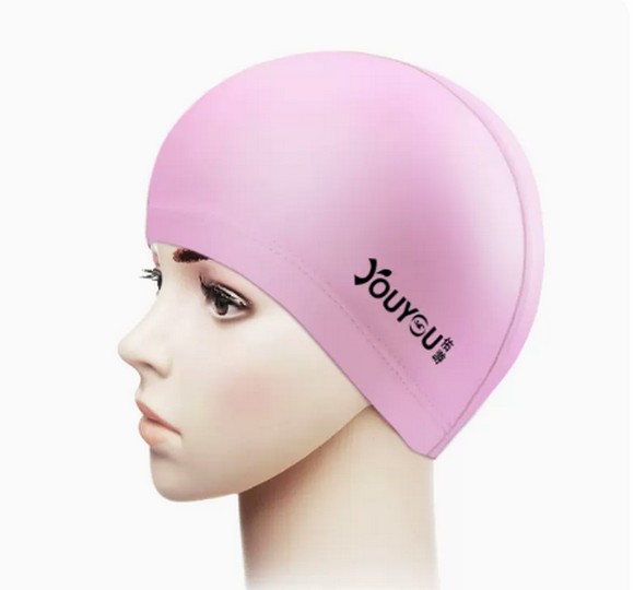 Popular long-hair swimming cap, waterproof, comfortable and non-stretching (pink PU cap (requires a small size or color change black, silver, blue, please contact customer service)) 24cm*17cm