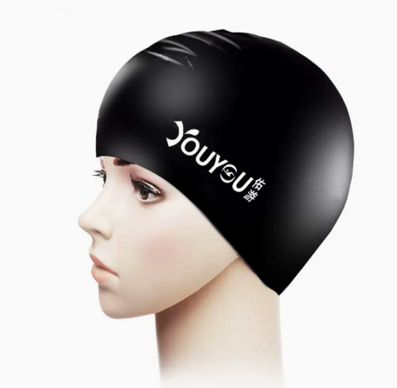 Popular long-hair swimming cap, waterproof, comfortable and non-stretchy (black silicone swimming cap, large size (please contact customer service if you need a smaller size)) 24cm*17cm