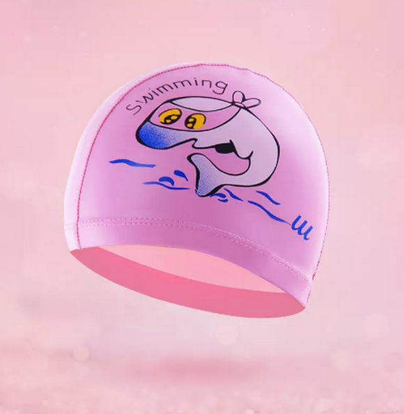 Popular children's swimming cap waterproof pu cap for boys and girls (pink dolphin)