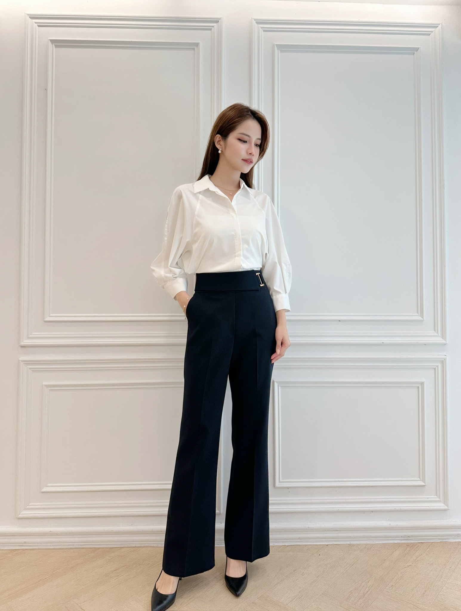 側釦環修身西褲