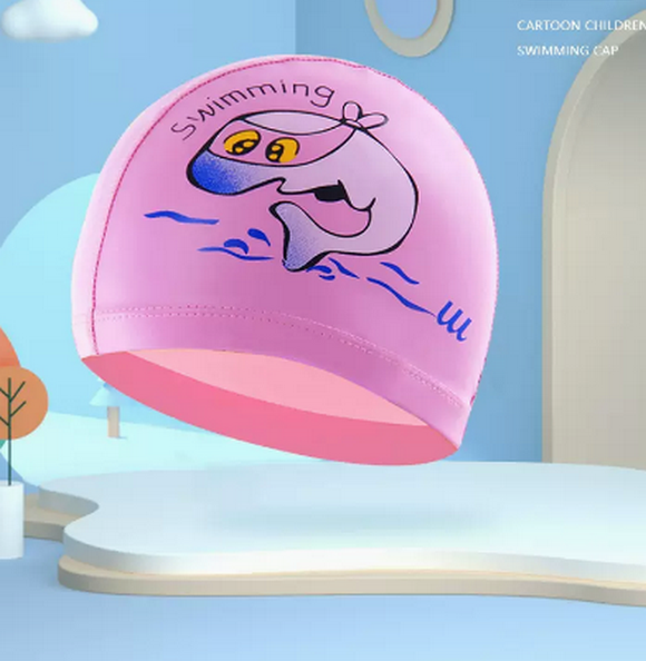 Popular swimming cap for boys and girls, waterproof and non-constricting (pink dolphin-PU style)