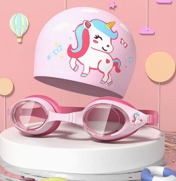 Hot-selling swimming cap for boys and girls, waterproof and non-stretching (macaron swimming goggles + swimming cap set)
