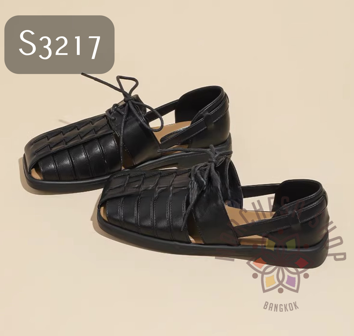 S3217 - 全真皮羊皮特色編織蝴蝶結方頭平底鞋